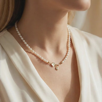 Juliette Key and Heart Locket Pearl Necklace