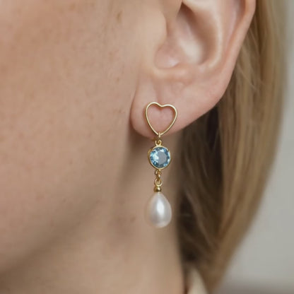 Arabella Heart, Birthstone & Teardrop Pearl Earrings