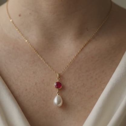 Ella Birthstone Teardrop Pearl Necklace
