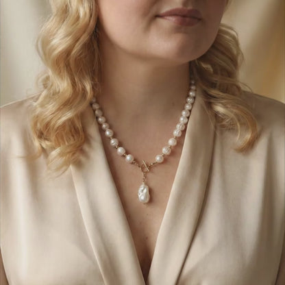 Seraphine 3 in 1 Convertible Large Pearl Necklace with Detachable Baroque Pearl Charm