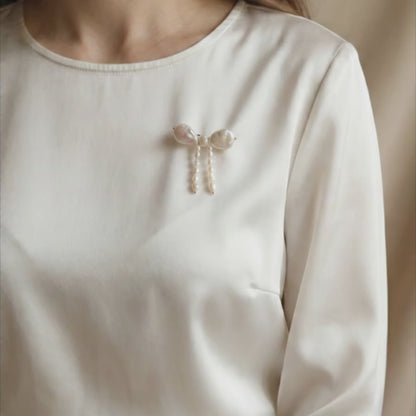 Evelyn Bow Pearl Brooch