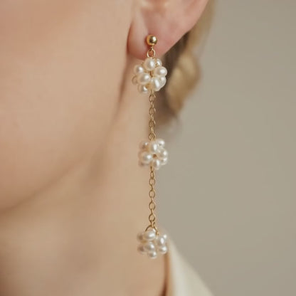 Rosalie Triple Pearl Blossom Drop Earrings