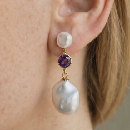 Seraphine Birthstone & Baroque Pearl Drop Earrings
