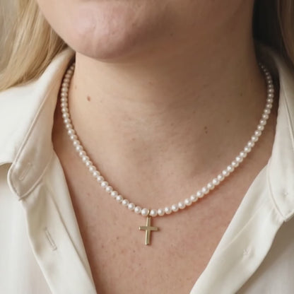 Faith Round Pearl and Cross Charm Necklace