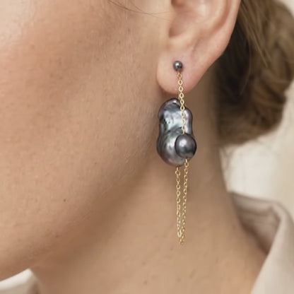 Delphine Backdrop Black Baroque Pearl Statement Earrings
