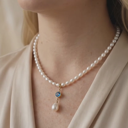 Genevive Birthstone Pendant Pearl Necklace