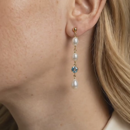 Amelia Birthstone Drop Pearl Earrings