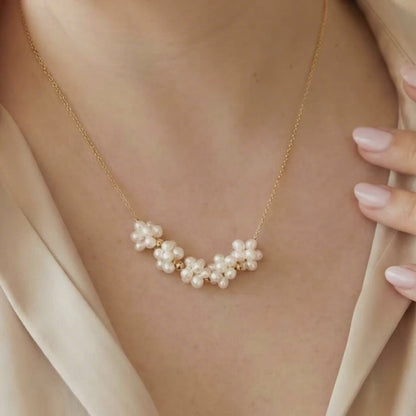 Rosalie Five Pearl Blossom Necklace - Centered