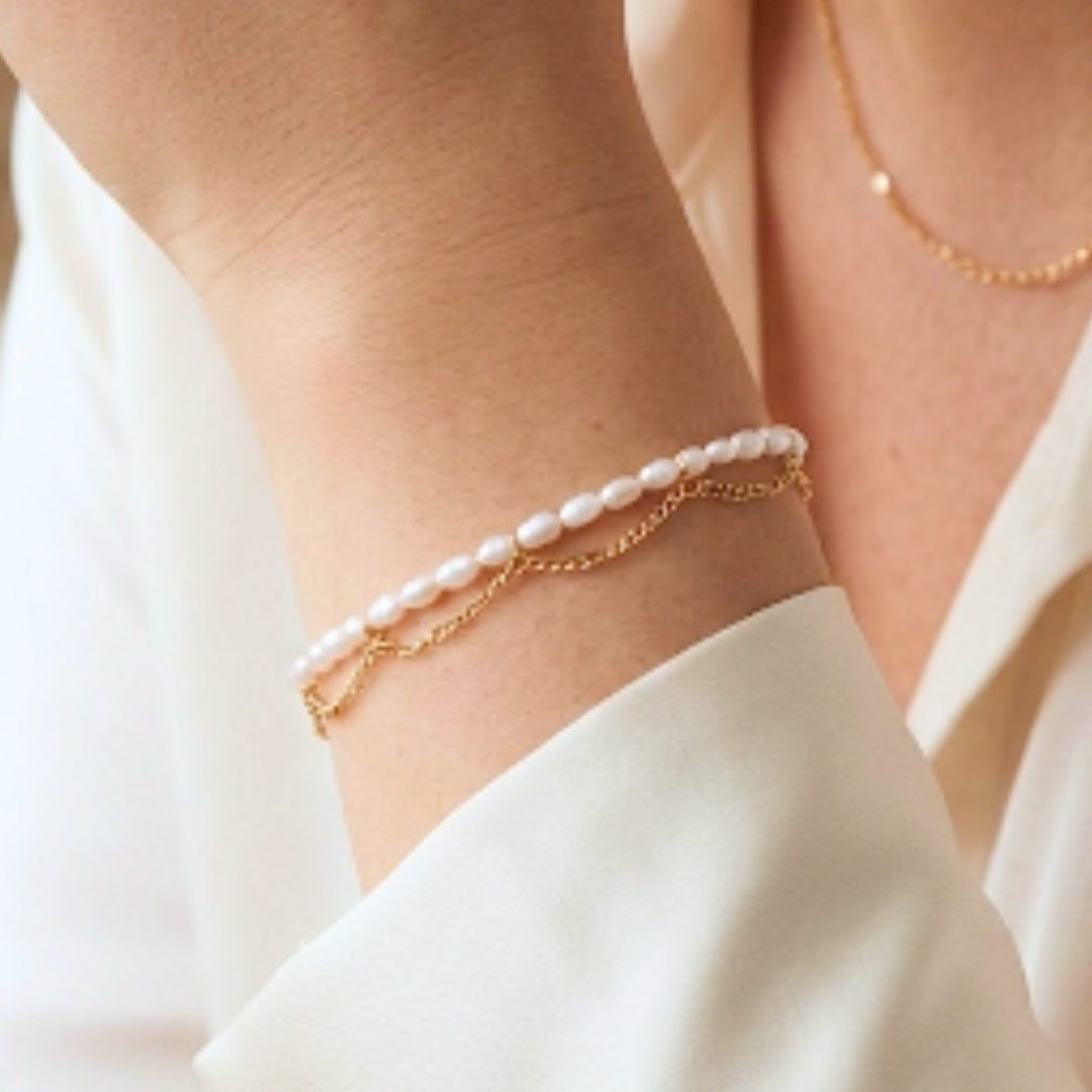 Lina Seed Pearl and Chain Duo Bracelet