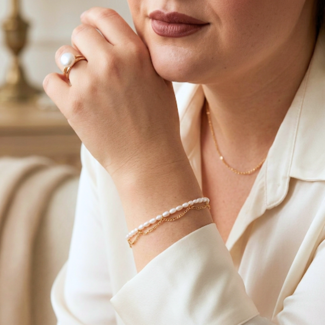 Lina Seed Pearl and Chain Duo Bracelet