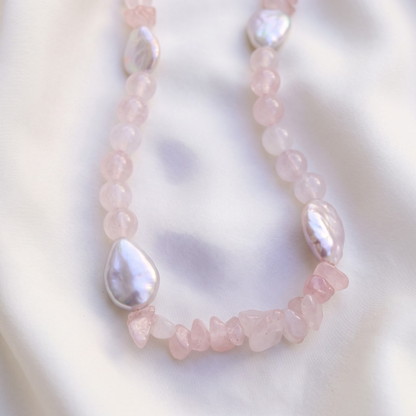 Blush Horizon - Crystal Beads & Clear Opal Chips with Flat Teardrop Pearls Necklace
