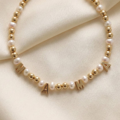 M-A-M-A  Beaded Pearl Necklace