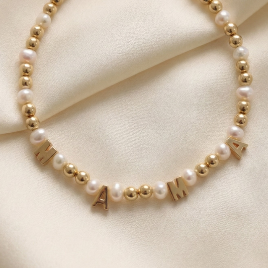M-A-M-A  Beaded Pearl Necklace