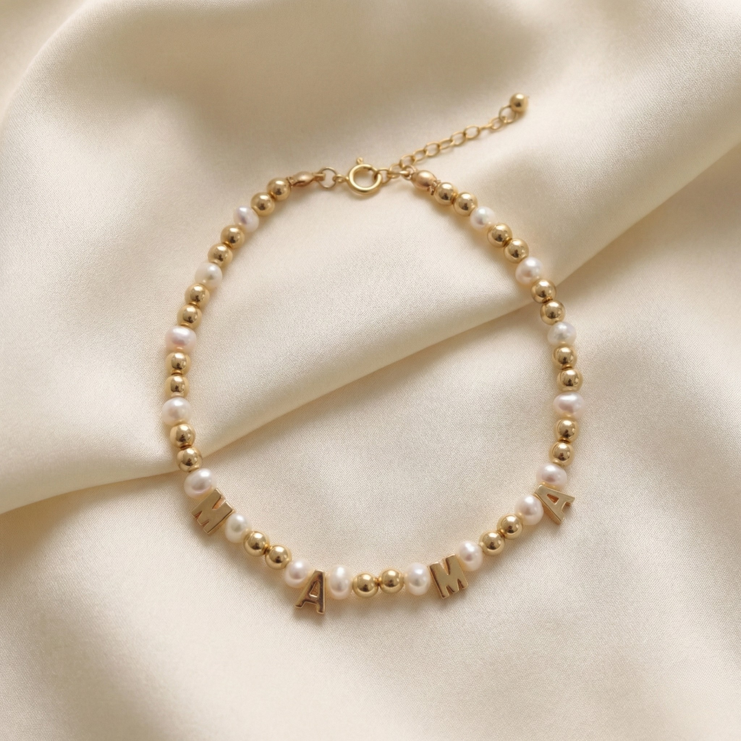 M-A-M-A  Beaded Pearl Bracelet