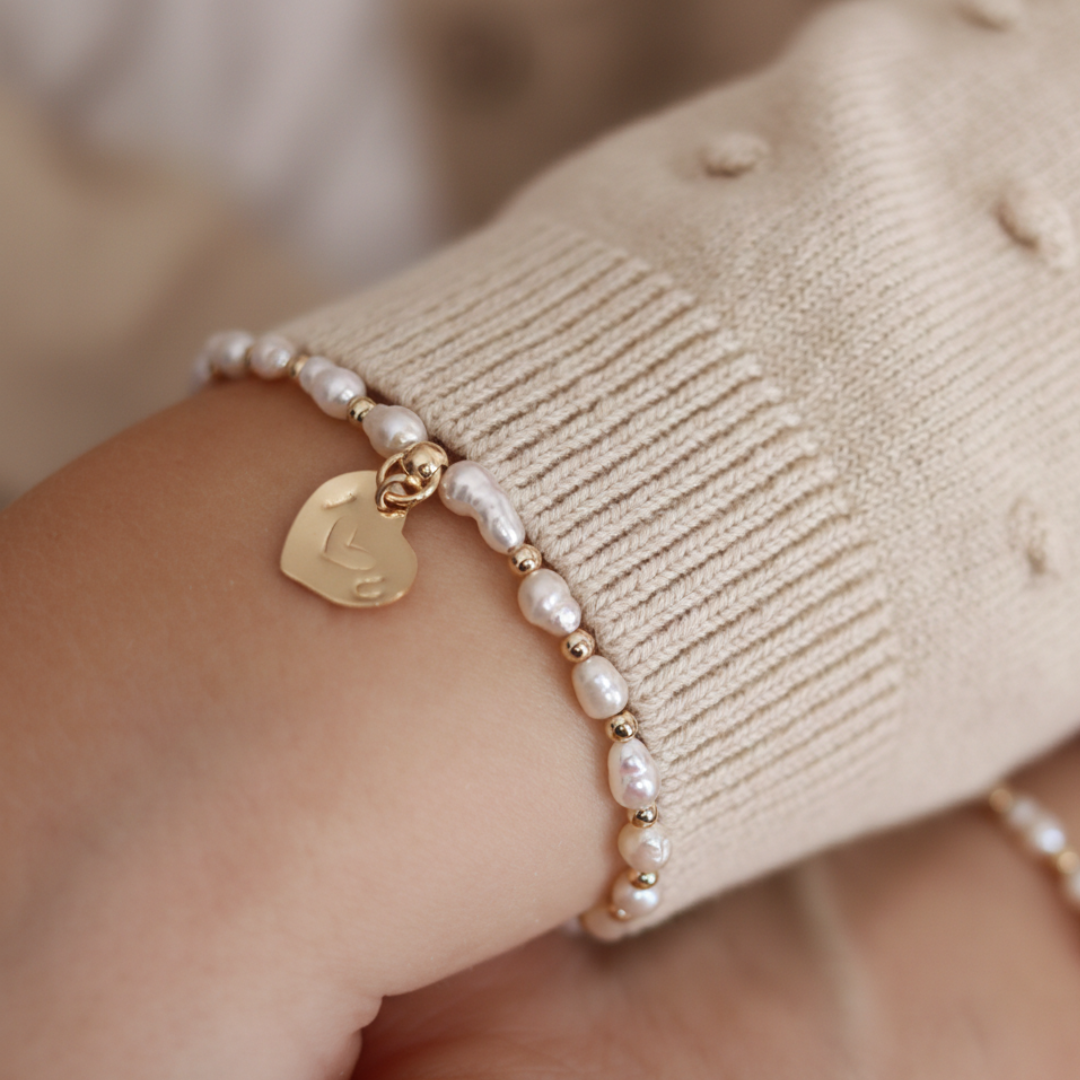 Spark of Love Pearl and Beads Bracelet with Personalised Heart Charm
