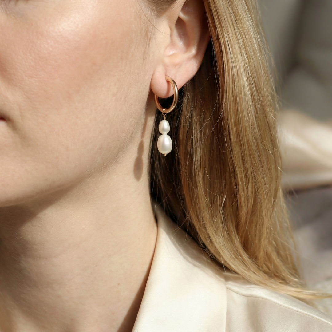 Ella 2 in 1 Double Pearl Hoop Earrings