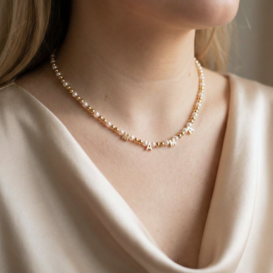 M-A-M-A  Beaded Pearl Necklace