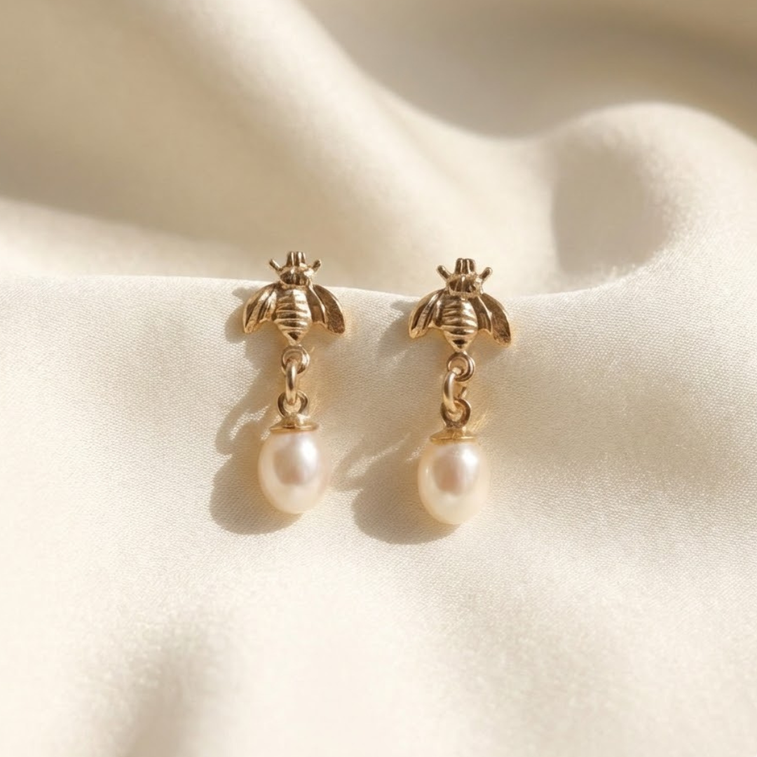 Anyi Bee Stud Pearl Earrings