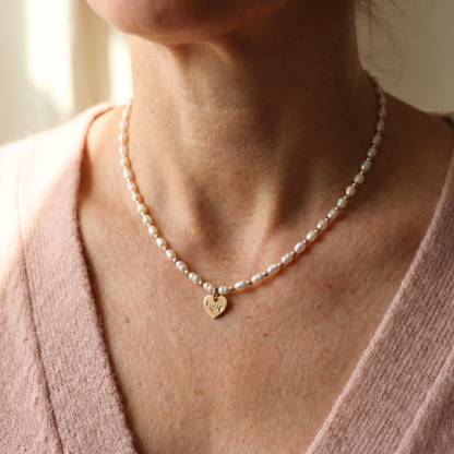 Spark of Love Pearl and Beads Necklace with Personalised Heart Charm