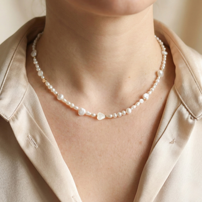 Selene Hearts, Beads and Pearls Necklace