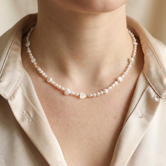 Selene Hearts, Beads and Pearls Necklace