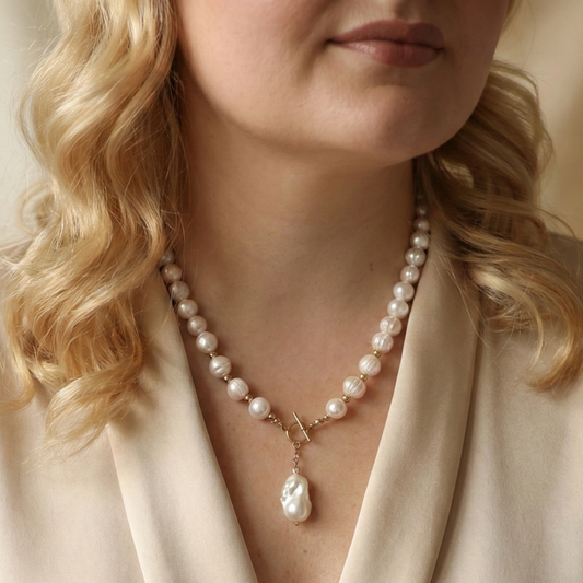 Seraphine 3 in 1 Convertible Large Pearl Necklace with Detachable Baroque Pearl Charm