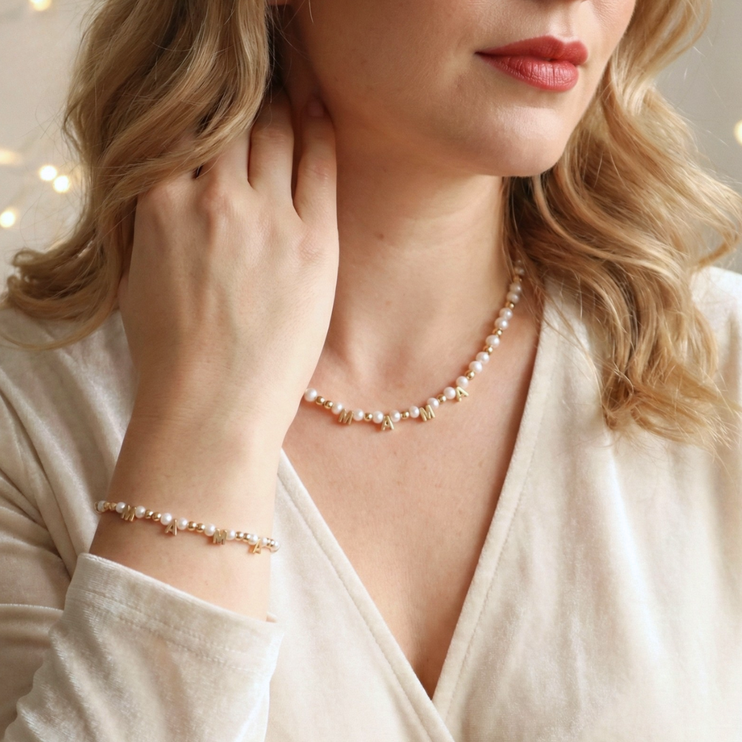 M-A-M-A  Beaded Pearl Necklace