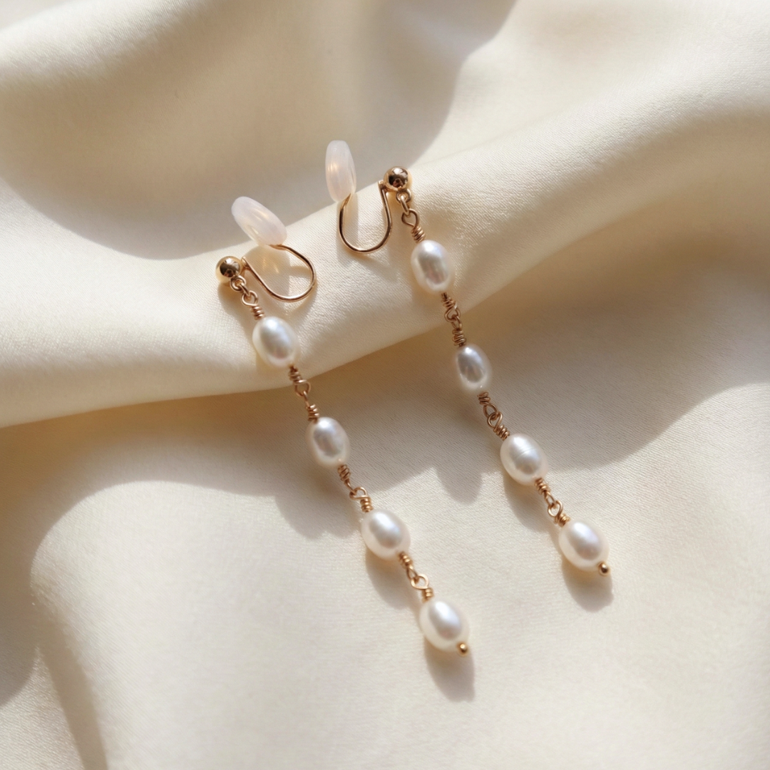 Amelia Drop Pearl Earrings - Clip On