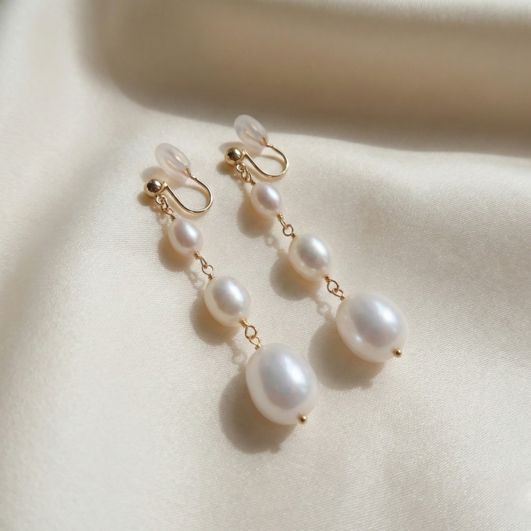 Camelia Crescendo Drop Pearl Earrings - Clip On