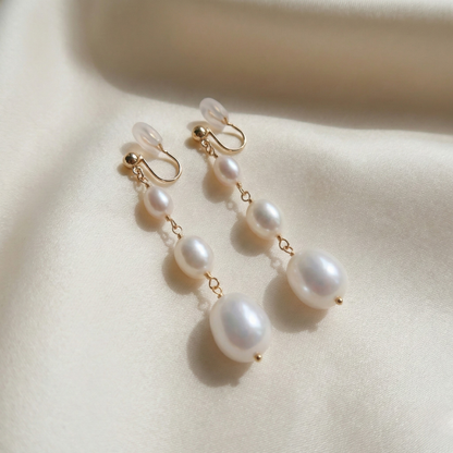 Camelia Crescendo Drop Pearl Earrings - Clip On