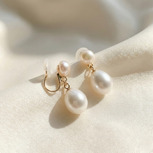 Julia Double Pearl Earrings - Clip On