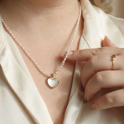Sienna Heart Charm and Seed Pearls Necklace