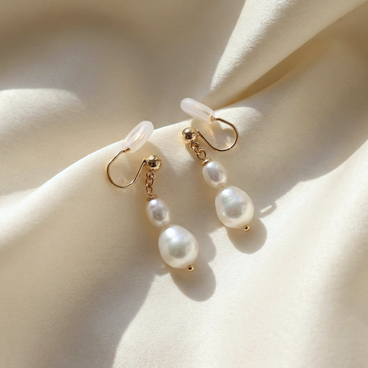 Ella Double Pearl Earrings - Clip On