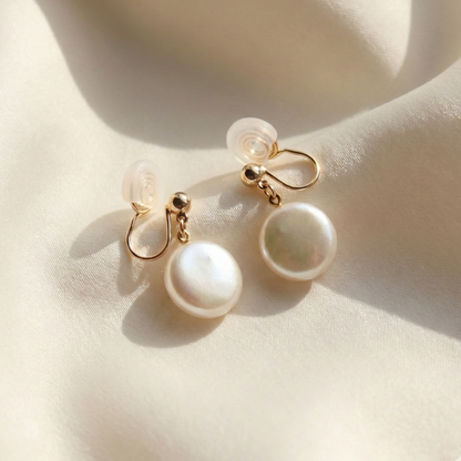 Maya Coin Pearl Earrings - Clip On