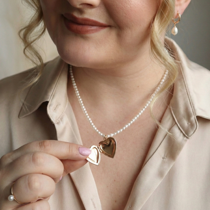 Heart Locket Classic Pearl Necklace