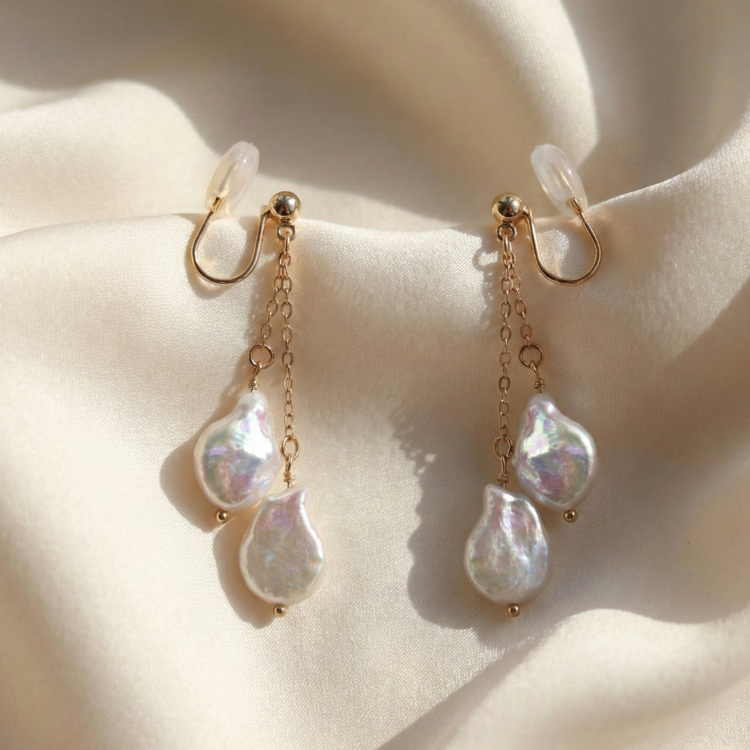 Layla Baroque Pearl Drop Earrings - Clip On