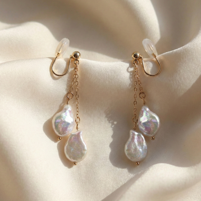 Layla Baroque Pearl Drop Earrings - Clip On