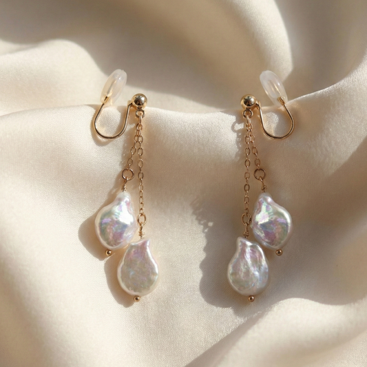 Layla Baroque Pearl Drop Earrings - Clip On