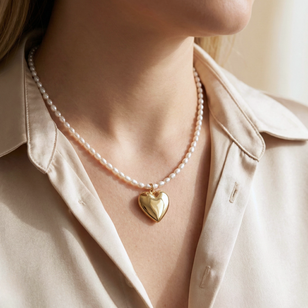 Heart Locket Classic Pearl Necklace