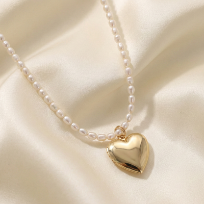 Heart Locket Classic Pearl Necklace