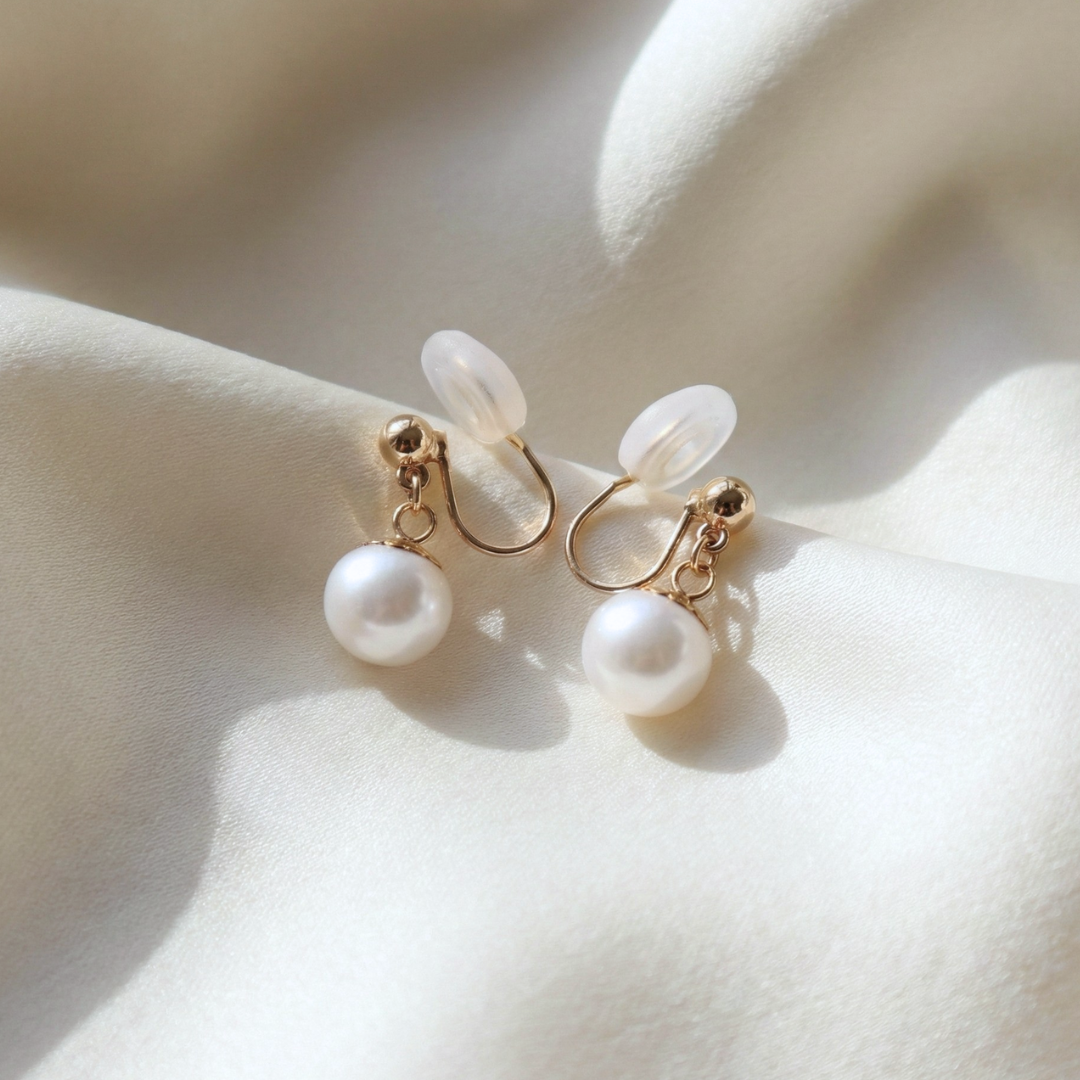 Naomi Drop Pearl Earrings - Clip On