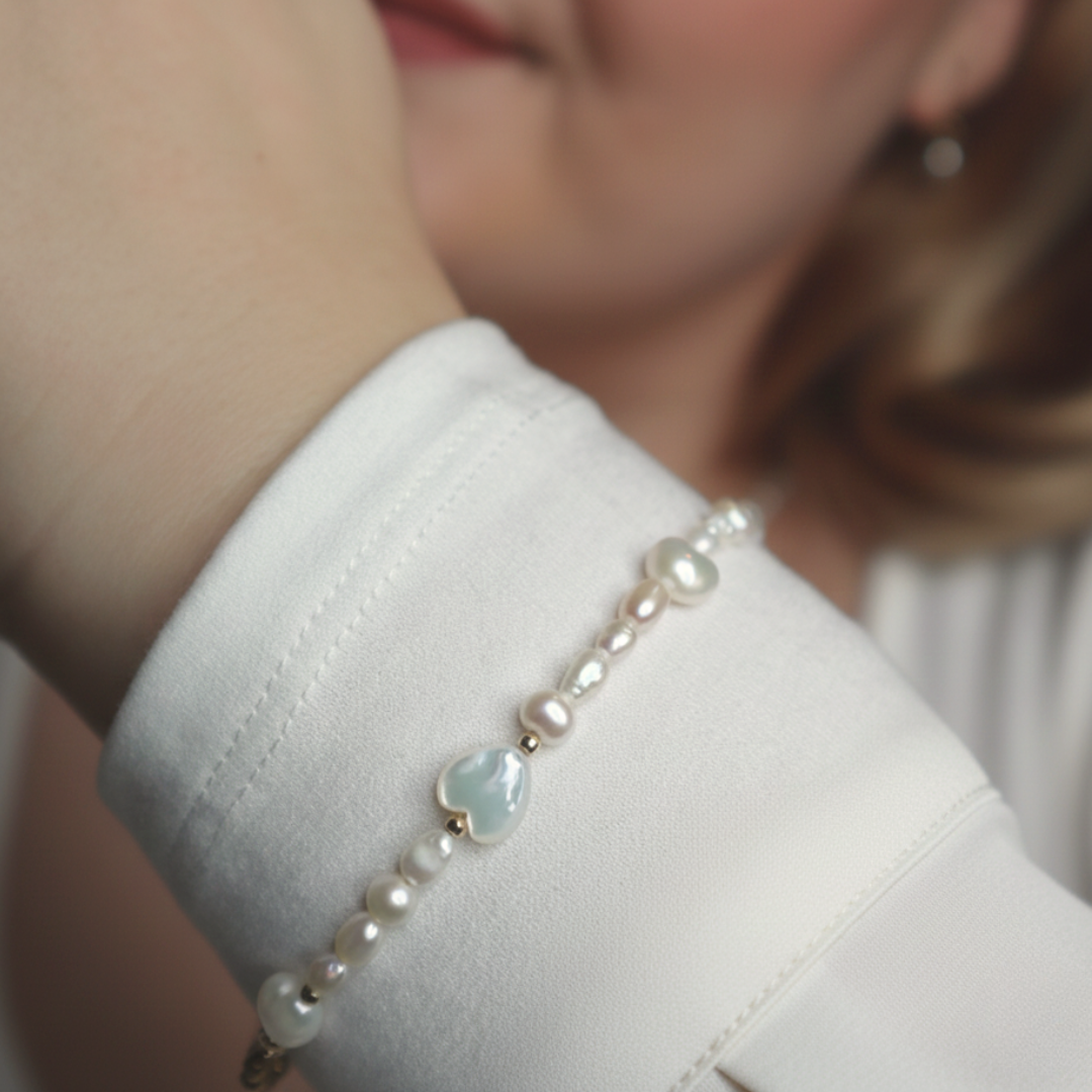 Selene Hearts, Beads and Pearls Bracelet