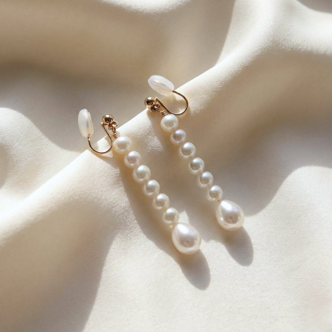 Vivienne Cascade Teardrop Pearl Earrings - Clip On