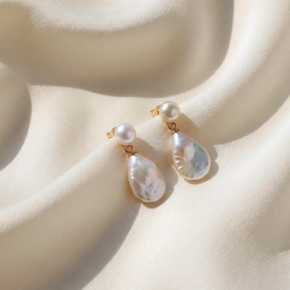 Evelyn 3 in 1 Convertible Flat Teardrop Pearl Earrings