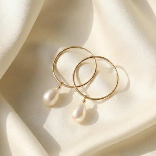 Emilia 2 in 1 Teardrop Pearl Hoop Earrings
