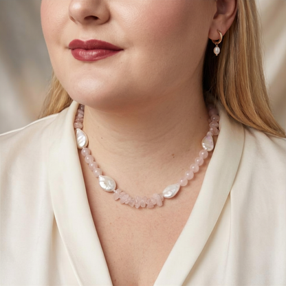 Blush Horizon - Crystal Beads & Clear Opal Chips with Flat Teardrop Pearls Necklace
